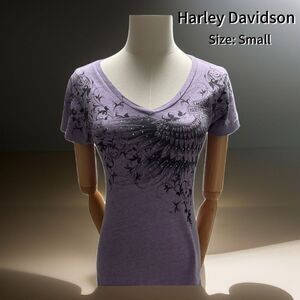 Harley Davidson Embellished V Neck Tee San Diego